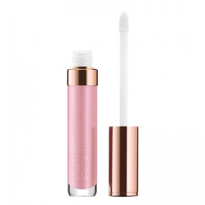 Delilah cosmetics Lipgloss showing tube and applicator in Ghost which is a pale pink