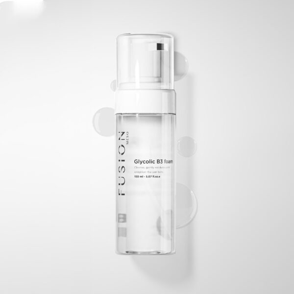 clear bottle containing exfolating cleansing foam